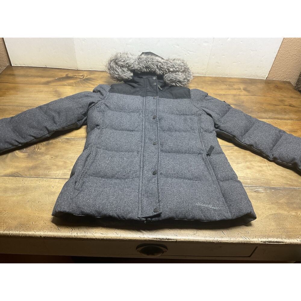 Eddie Bauer Noble Parka Winter Down Coat Faux Fur Hood Gray Size Small - Picture 2 of 14